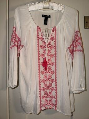 INC Boho Tunic, Embroidered Front, Size Fits Like M, EUC, Lightweight Feminine